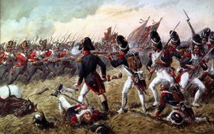 3 pułk gwardii pieszej odpierający ostatnią szarżę starej gwardii w bitwie pod Waterloo, 18 czerwca 1815 r.